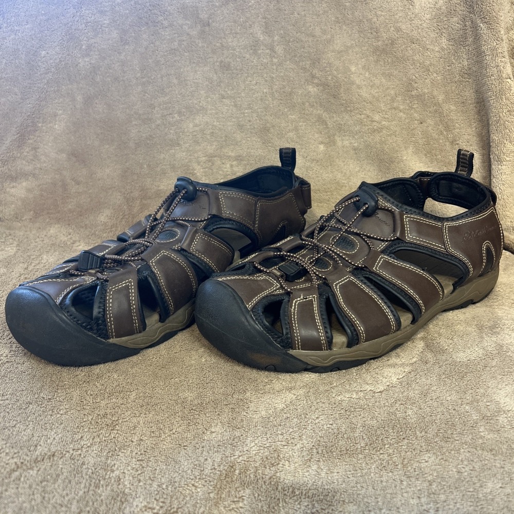 Eddie Bauer Meridian Brown/ Black Faux Leather Sandal Size Men's 10 M